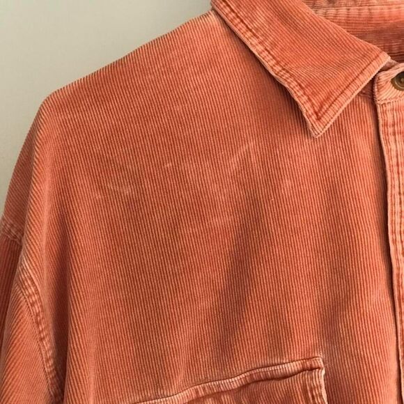 Lands end pink salmon colored color corduroy material fabric Button down up Coll - Picture 2 of 3